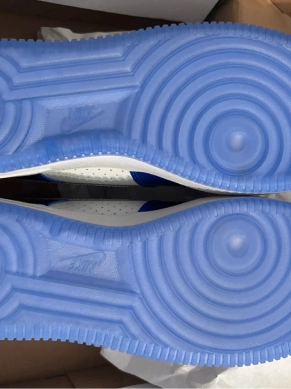 Nike Low-Top Sneakers in Bright Blue and White with Iridescent Swoosh